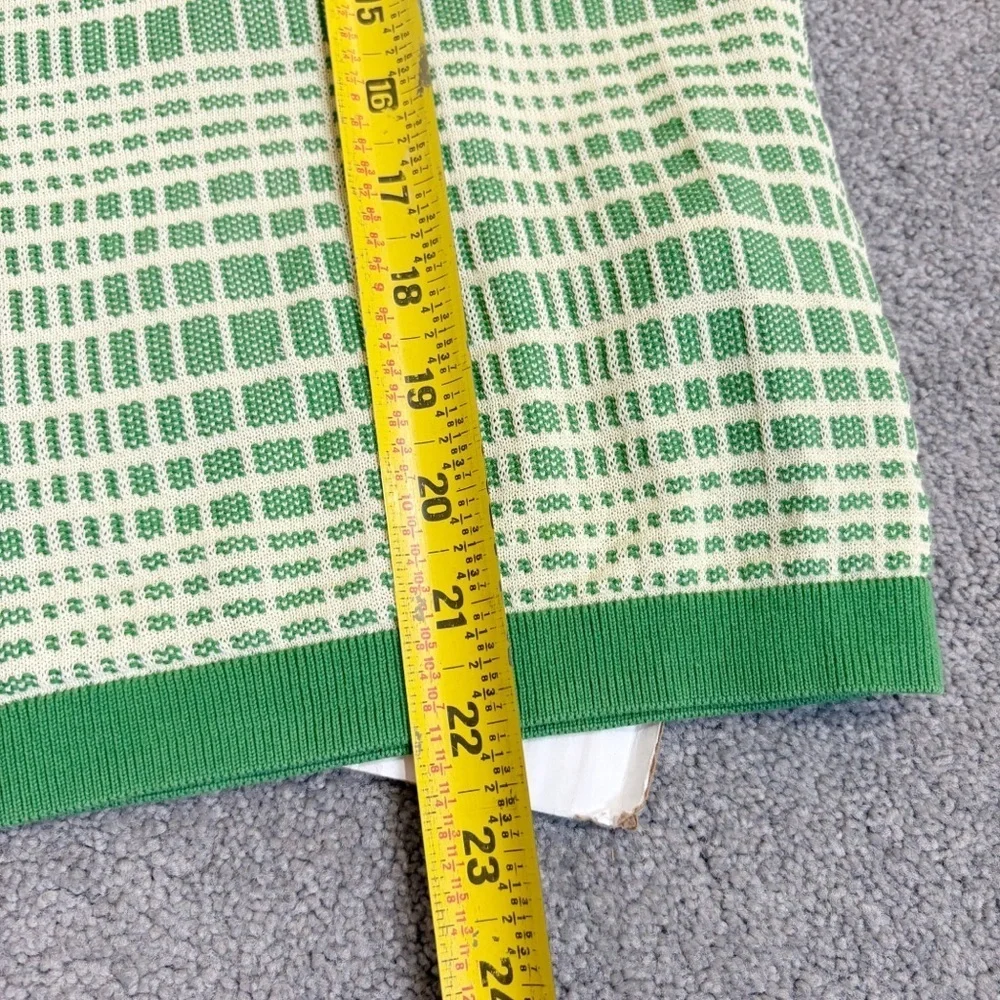 COS Checked Jacquard Knit Top Green & Cream Size XS Oversized Boxy Short Sleeve